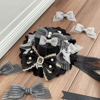 Beads and Bowknots Black and Gray Gothic Mini Hat