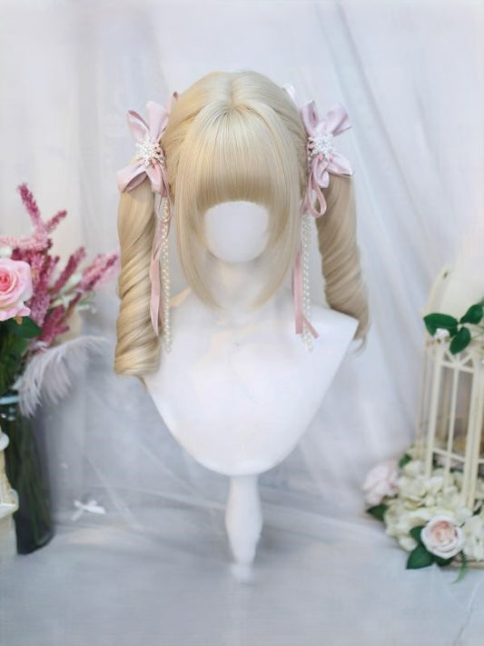 Light Blonde 55-60CM Medium Curly Wig With Bangs