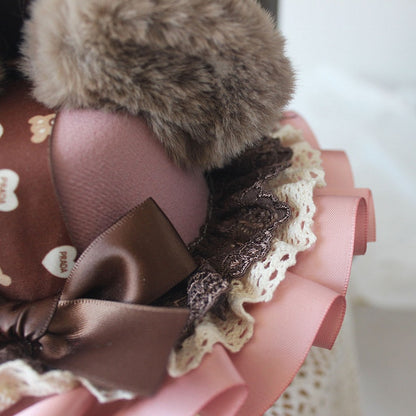 6 Color Options Chocolate Decorated Bowknot Details Plush Bear Ear Mini Hat