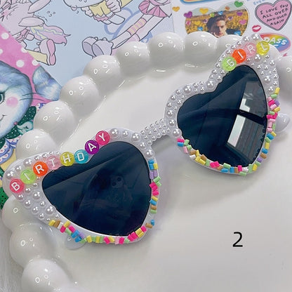 4 Options Letter Design Beaded Decorated Sunglasses