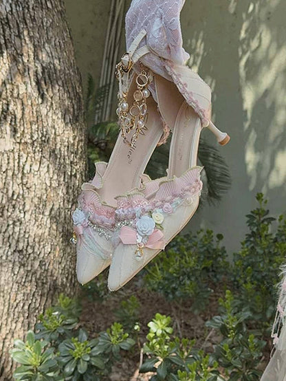 Light Pink Floral Design Pointed Toe Hime Lolita 5CM/7CM Heels