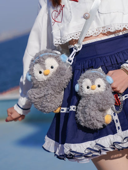 Light Gray Cute Penguin Plush Backpack/Crossbody Bag Middle/Large Size
