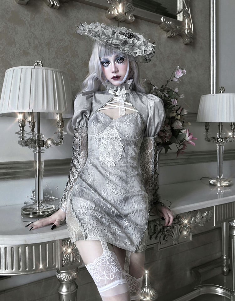 Clearance - Size M for Shoulders 32CM Rose Funeral Gothic Stand Collar Long Sleeves Cropped Jacket