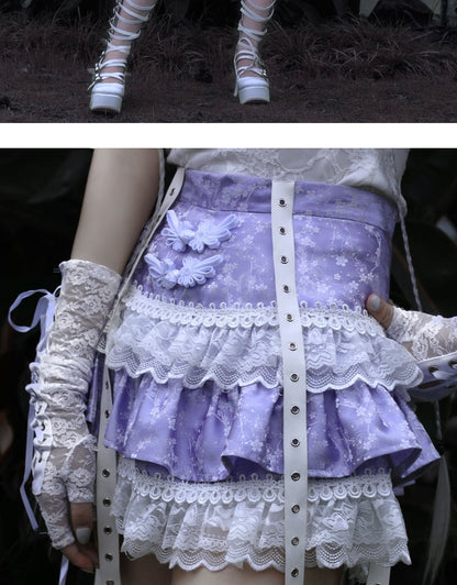 Clearance-Size L for Waist 72CM Purple Tiered Skirt