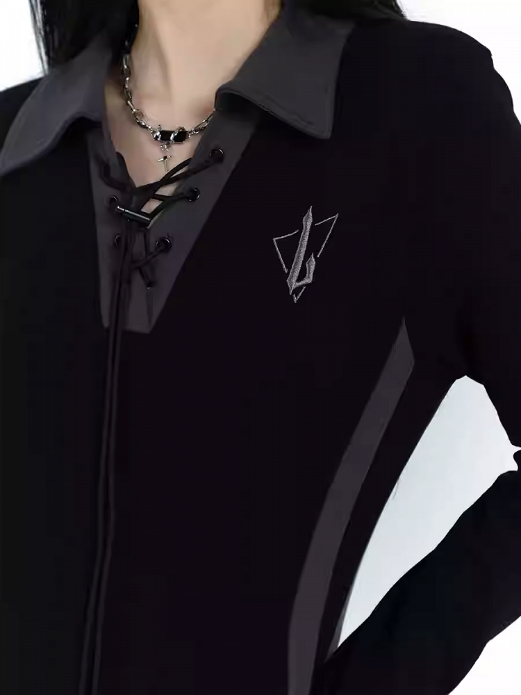 Gothic Black Dress with Lace-up Detail at Front