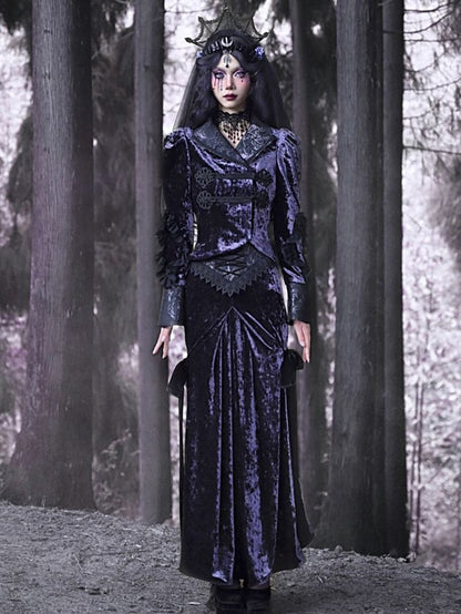 Gothic Purple Velvet Lace-up High Waist Maxi Fishtail Skirt