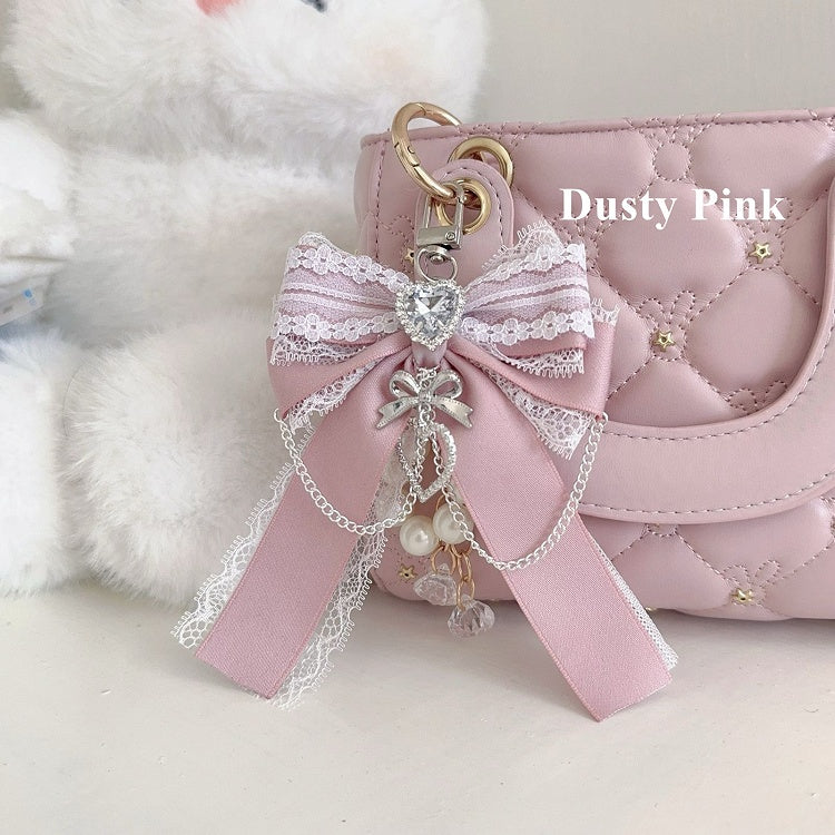 5 Colors Jirai Kei Heart Rhinestone Chains Decorated Bowknot Charm