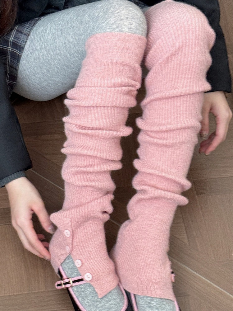 White/Camel/Pink/Yellow/Coffee/Black/Grey Y2K Button Split Leg Warmers