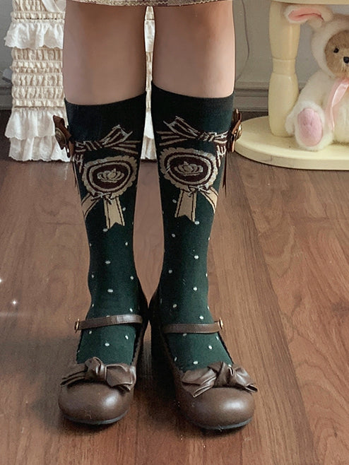 Red/Pink/Green/Beige/Blue JK Calf Socks with Badge