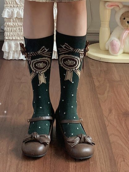 Red/Pink/Green/Beige/Blue JK Calf Socks with Badge