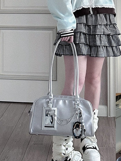 Silver Ita Hand Bag With Detachable Card Holder