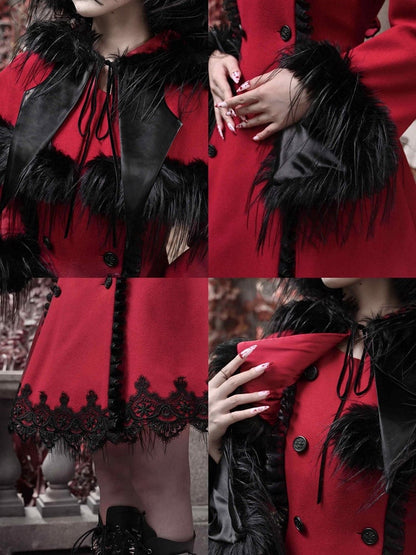 2025 New Year / Christmas New Outfit Detachable Cape Design Red Woolen Coat