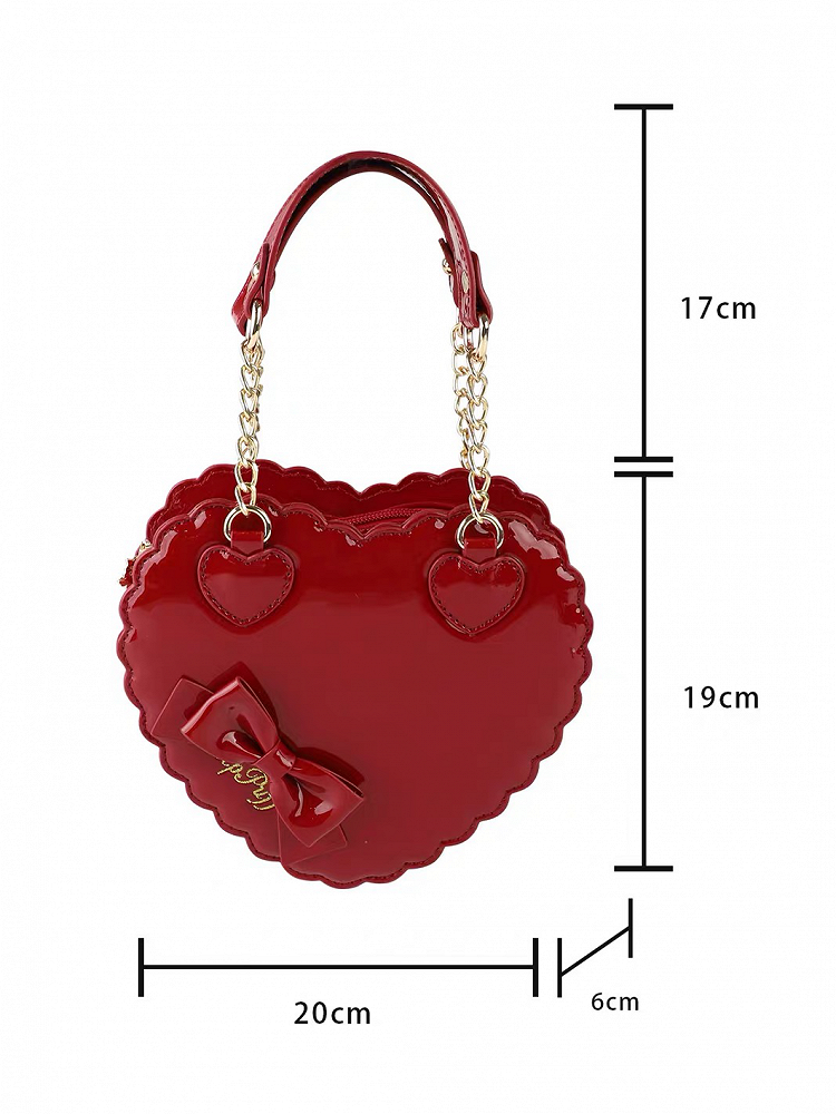 Multi-Way Polished Red Heart Bag for Lolita - Cookie Design with Bow Accent and Secure Zipper