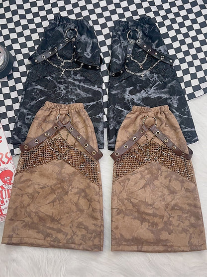 Black/Brown Wasteland Punk Cross Charm Tie Dye Design Leg Warmers