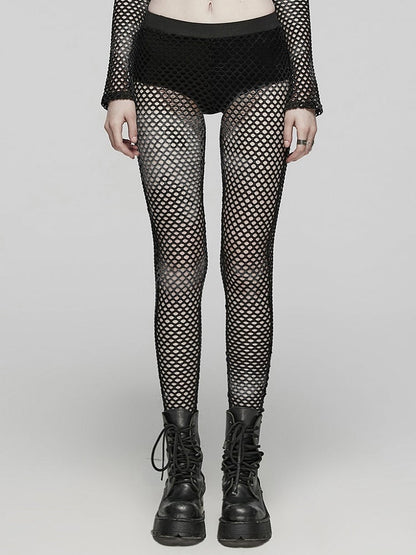 Black Punk Tie-dyed Mesh Leggings