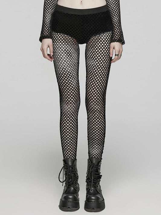 Black Punk Tie-dyed Mesh Leggings