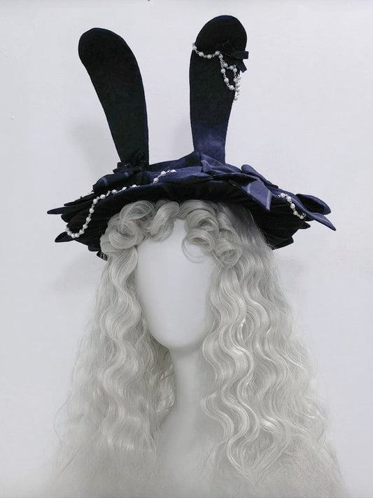 Bunny Theater Royal Blue Bead Chain Rabbit Ears Hat