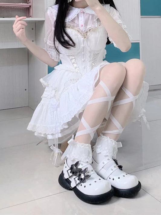 Skeleton Bunny Buckles White Punk Mary Janes