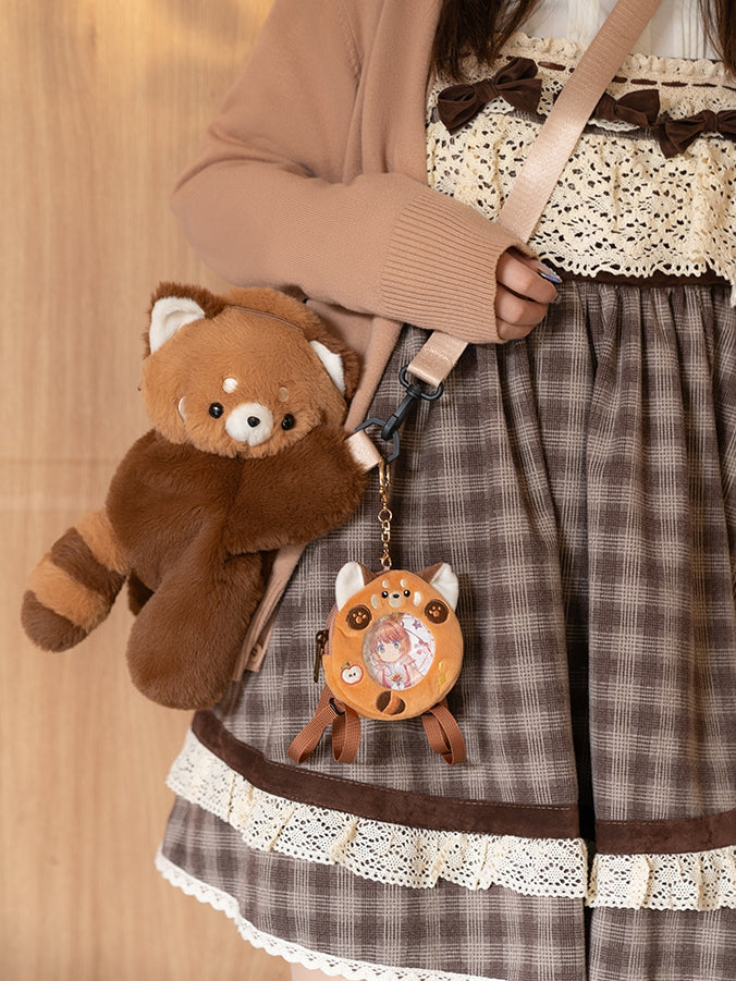 Brown Red Panda Plush Backpack/Crossbody Bag + Keychain