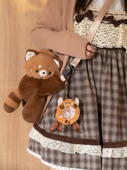 Brown Red Panda Plush Backpack/Crossbody Bag + Keychain