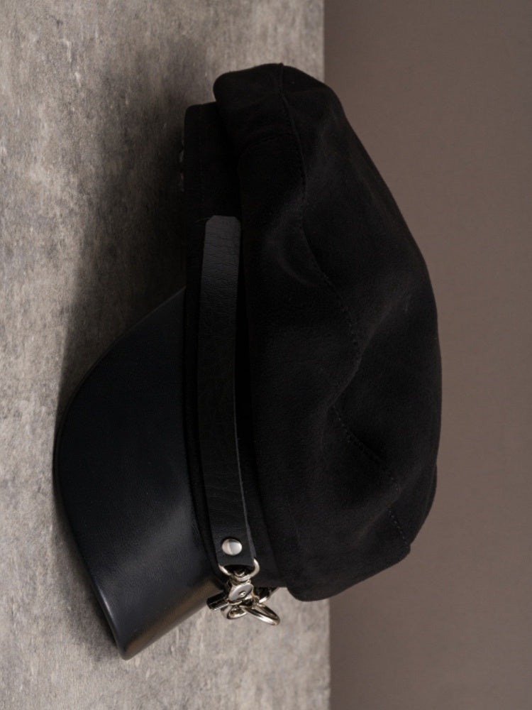 Black Gothic Buckles Design Beret Hat