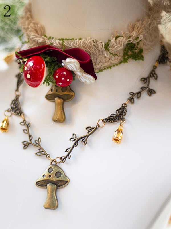 3 Options Mushroom/Floral Pendant Choker/Necklace