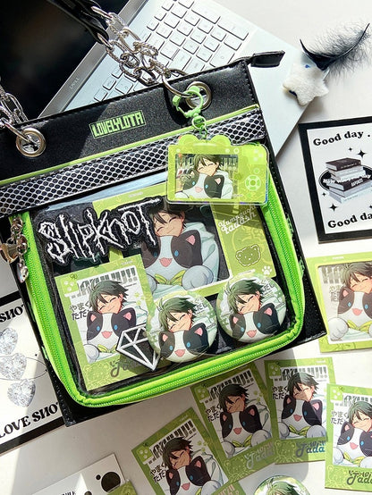 Black & Green Sweetheart Charm Zipper Ita Shoulder Bag