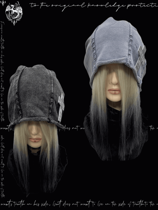 Y2K Black/Blue Rolled Hem Cross Accent Punk Rock Hat