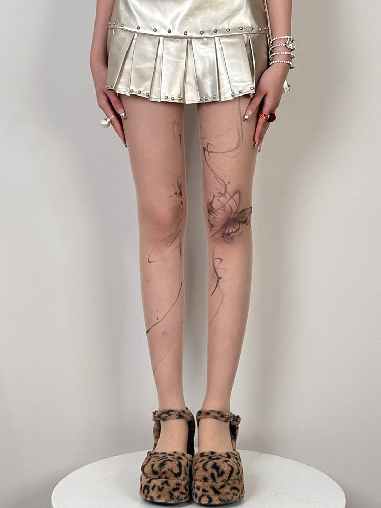 Nude Bittersweet Butterfly Print Tights