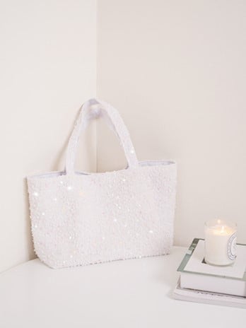 Sparkling White Sequin Tote Bag In Kawaii Style