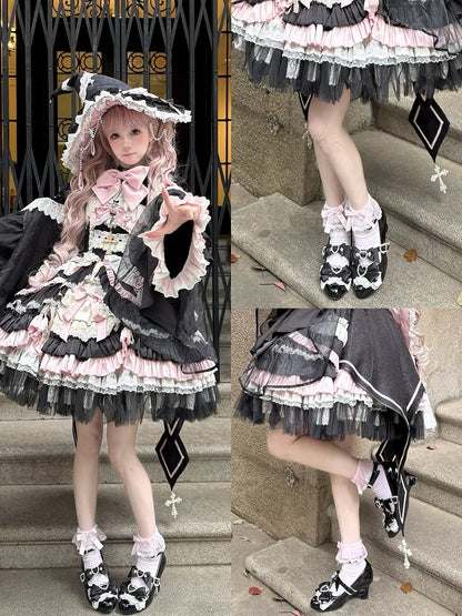 Black Gyaru Fashion Heart Cut-out Wedge Heels Mary Janes Jirai Kei Shoes