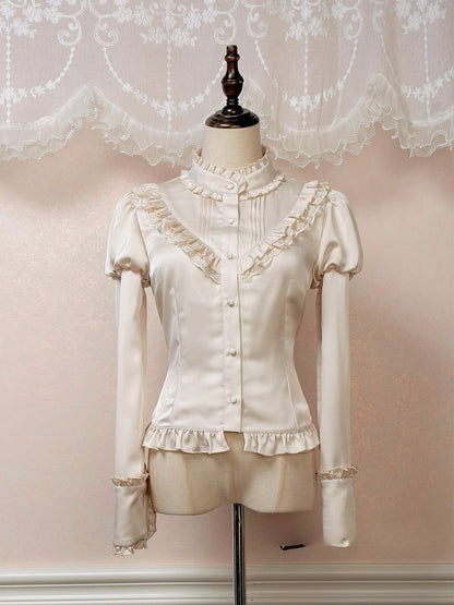 Beige Juliette Sleeves Lolita Blouse with Lace-Up Back and Ruffled Details