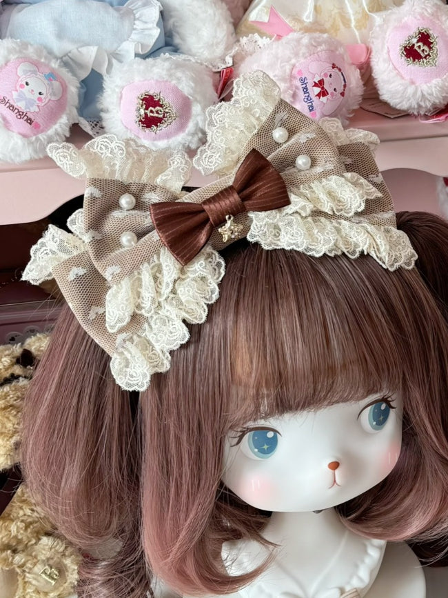 Brown Star Charm Beaded Decorated Lace Trim Bowknot KC