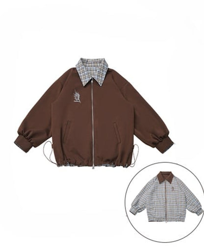 Millard Fashion 2-Way Convertive Jacket: Caramel Brown & Blue Vintage Plaid