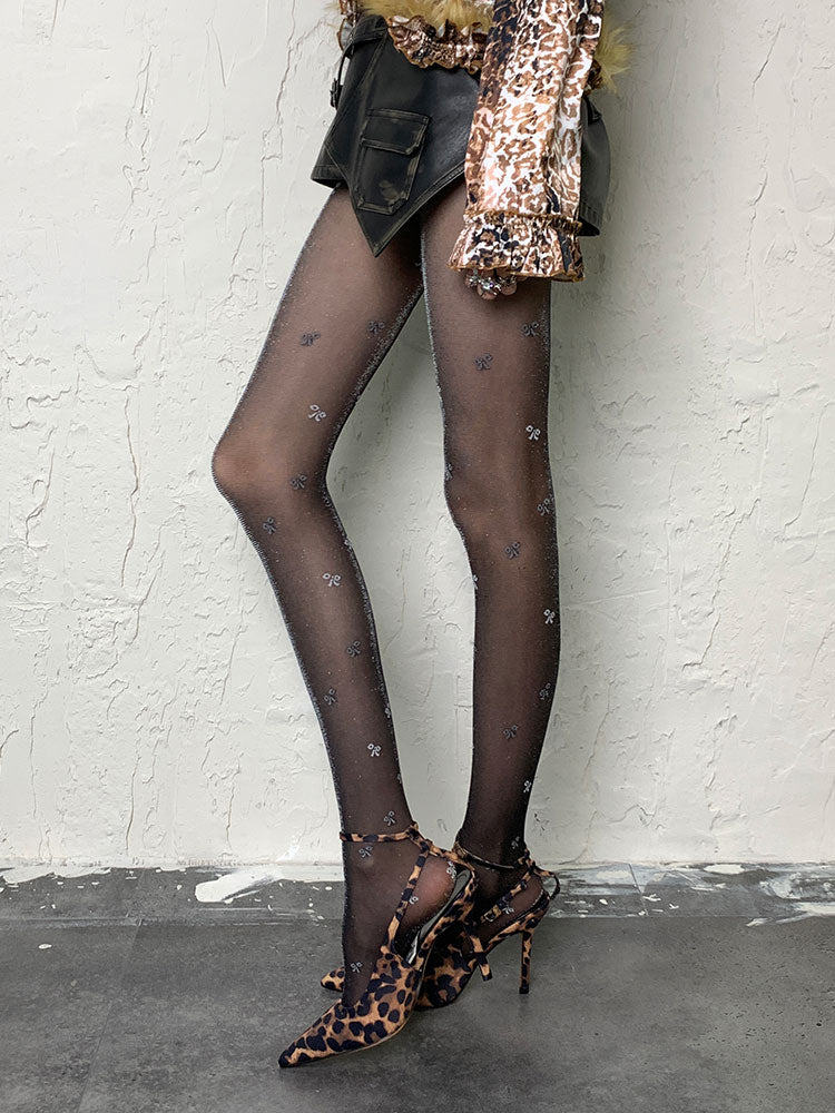 Black/Grey Gothic Floral Print Shimmering Tights