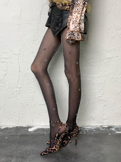 Black/Grey Gothic Floral Print Shimmering Tights