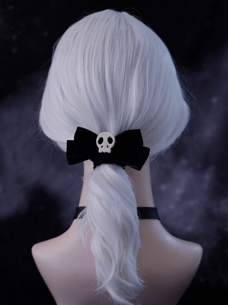 Handmade Skull Black Gothic Bow Hair Tie