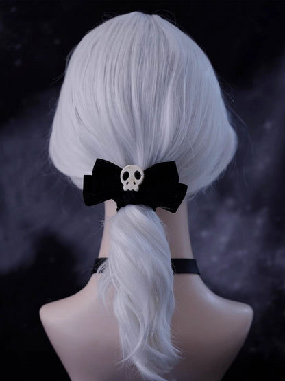 Handmade Skull Black Gothic Bow Hair Tie