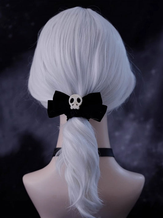 Handmade Skull Black Gothic Bow Hair Tie