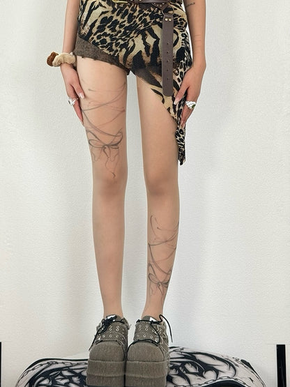3 Options Nude Gyaru Fashion Bowknot/Butterfly Print Tights