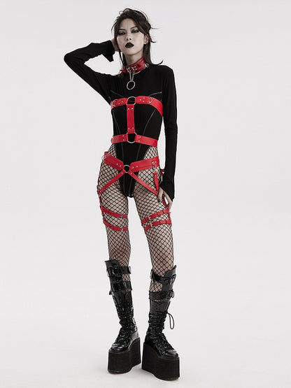 Red Punk PU Harness