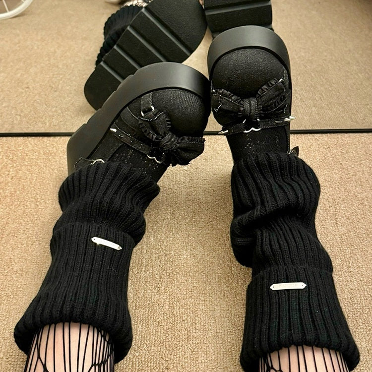 Spike Studs Bow Accents Black Cross Gothic Platforms Punk Shoes