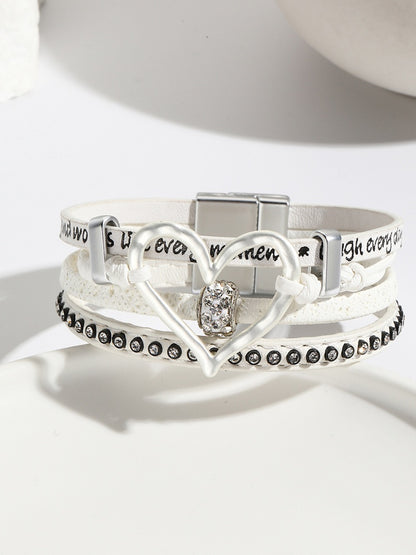 White/Brown Wasteland Punk Heart Rhinestone Bracelet