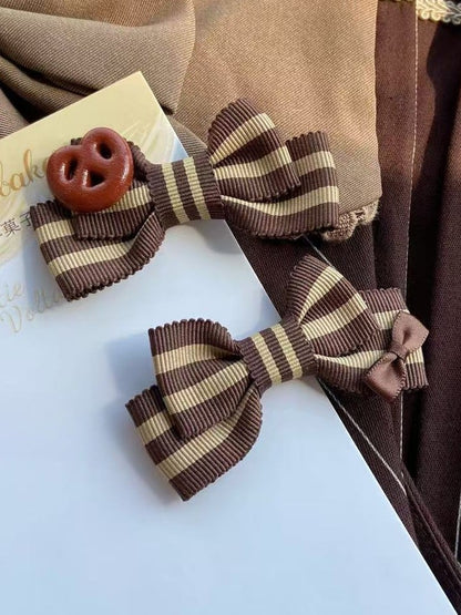 Brown Striped Pattern Bowknot Hairclips