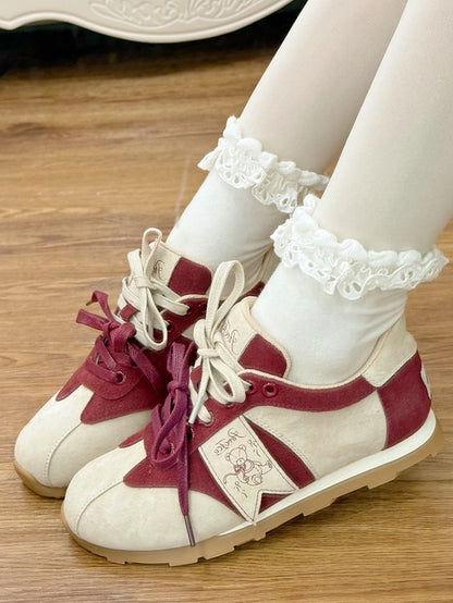 Red Letter And Bear Decorated Front Lace-up Ties Sneakers
