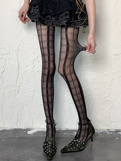 Black Wasteland Punk Plaid Pattern Tights