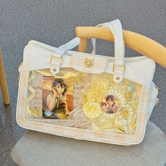 Plaid Pattern Large Capacity White Ita Tote Bag