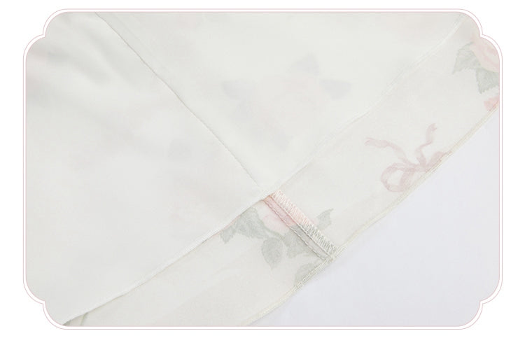 Pink Rosette Print White Illusion Neckline Summer Lolita Dress