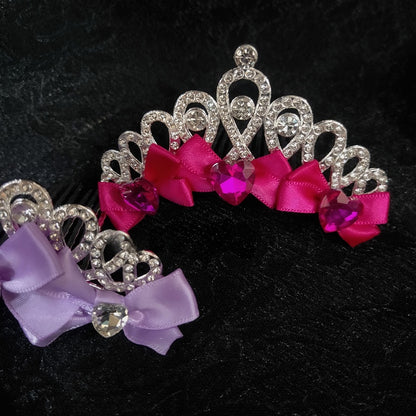 Pink/Purple/Rose Pink Heart Decorated Bowknot Details Rhinestone Crown