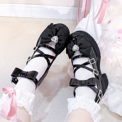 Black Rhinestone Bowknot Jirai Kei Platform High Heels